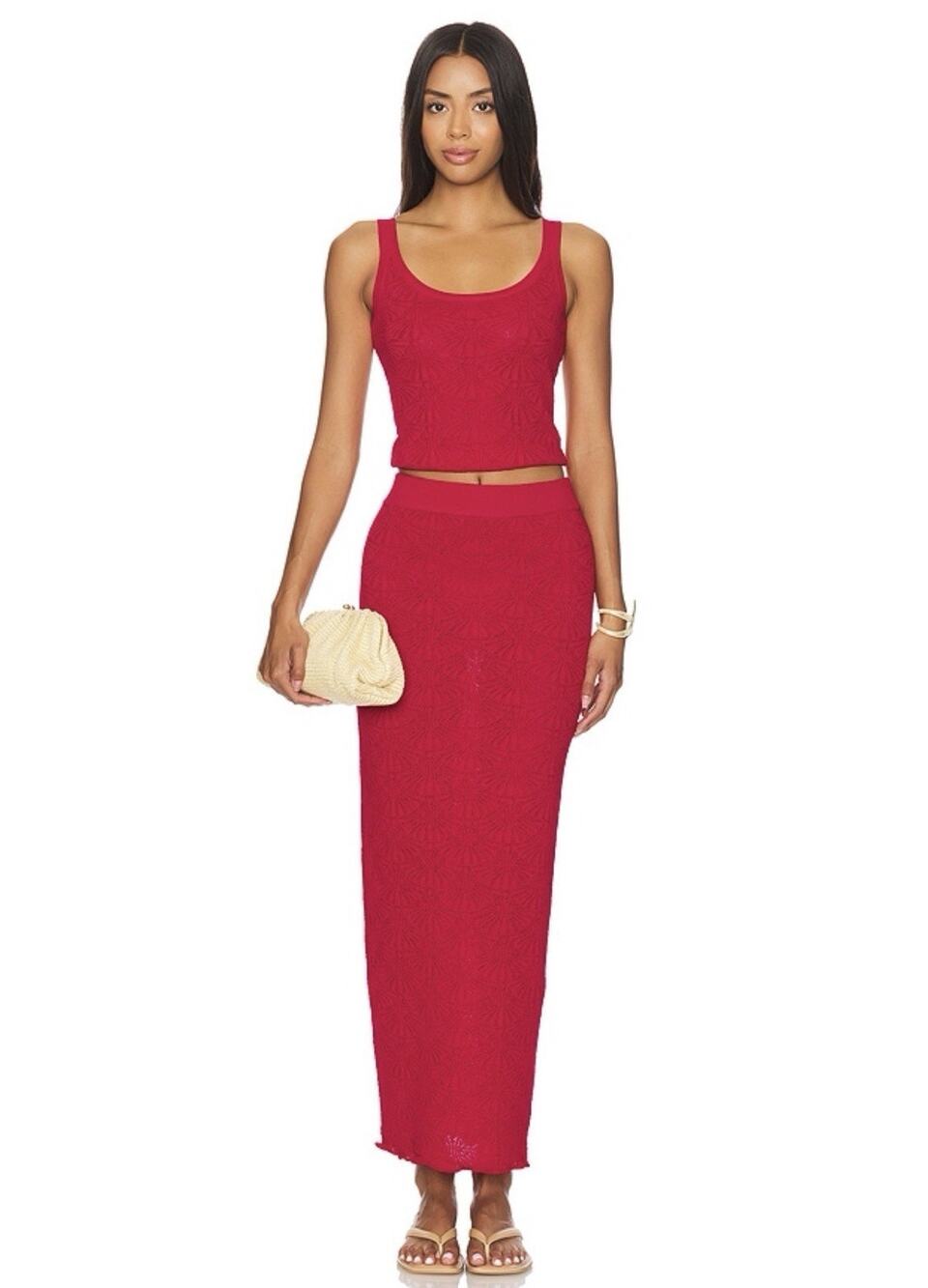 Revolve X SNDYS Red Josefina 2 Piece Knit Tank Top and Skirt - Size S Excellent